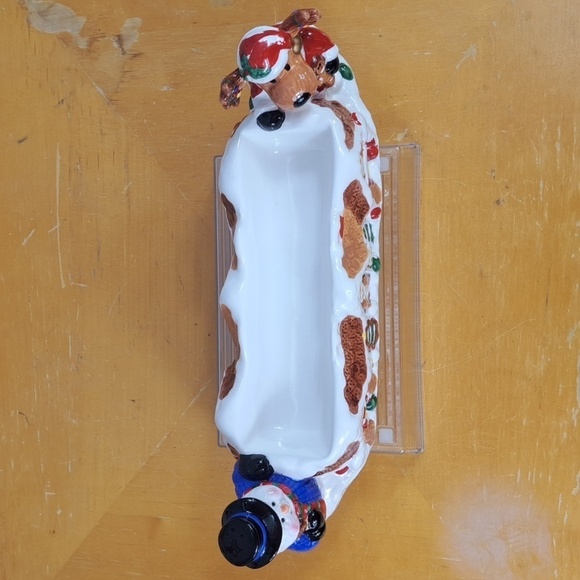 Mr. Moose Santa & Snowman gingerbread house Christmas holiday cracker tray - Picture 4 of 10